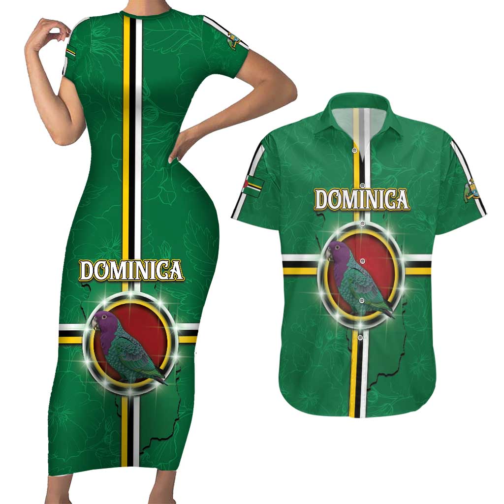Personalized Dominica Couples Matching Short Sleeve Bodycon Dress and Hawaiian Shirt Sisserou Parrot With Hibiscus Patterns - Wonder Print Shop