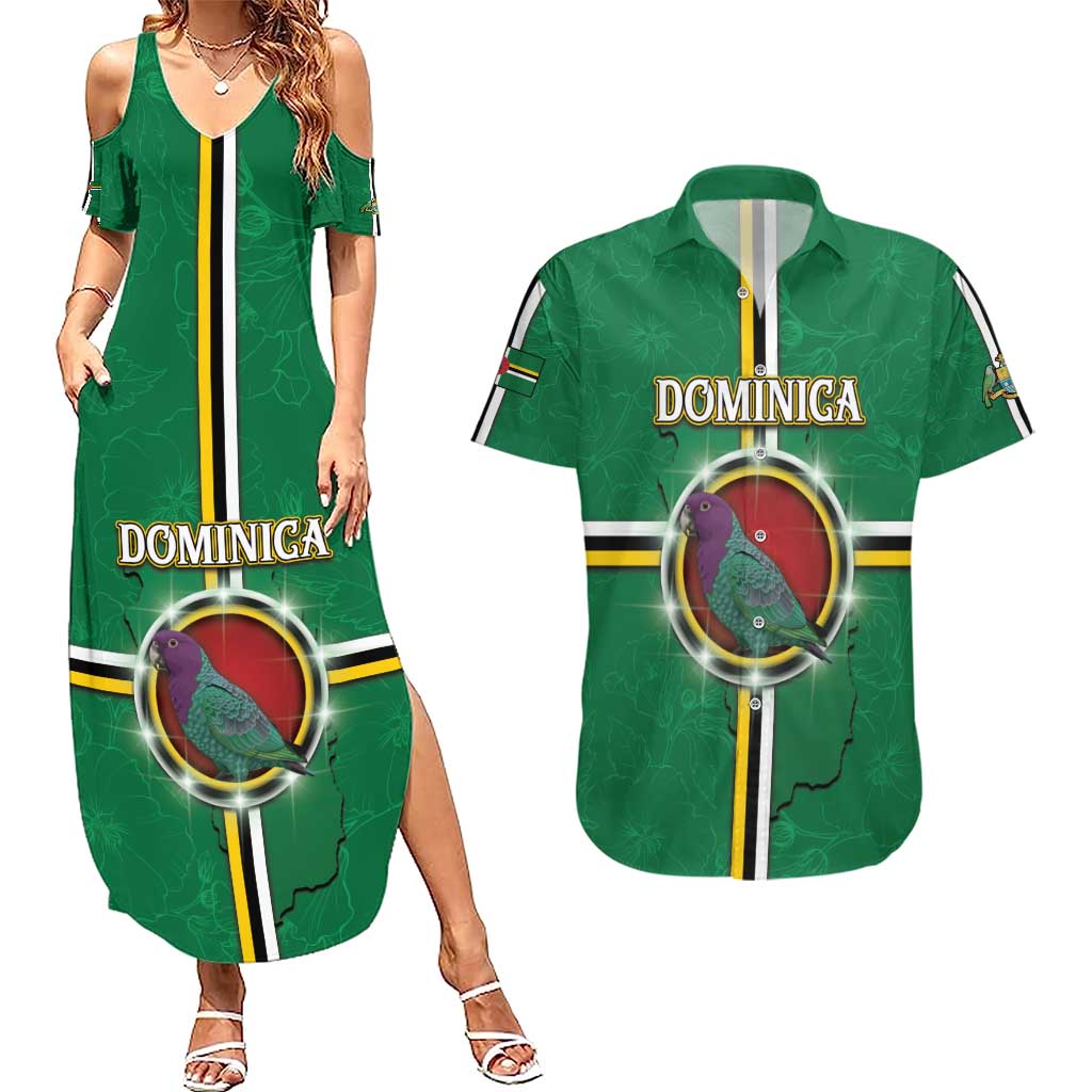 Personalized Dominica Couples Matching Summer Maxi Dress and Hawaiian Shirt Sisserou Parrot With Hibiscus Patterns - Wonder Print Shop