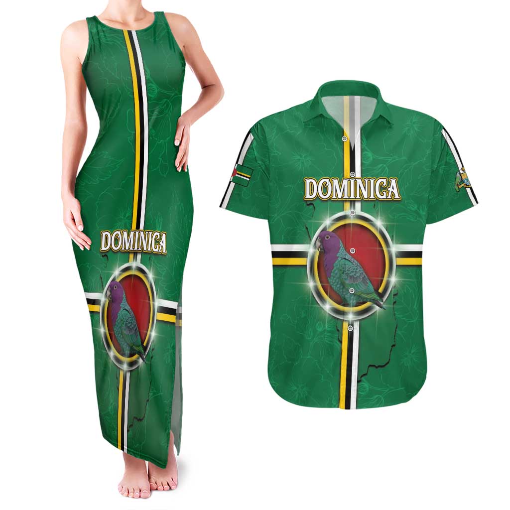 Personalized Dominica Couples Matching Tank Maxi Dress and Hawaiian Shirt Sisserou Parrot With Hibiscus Patterns - Wonder Print Shop