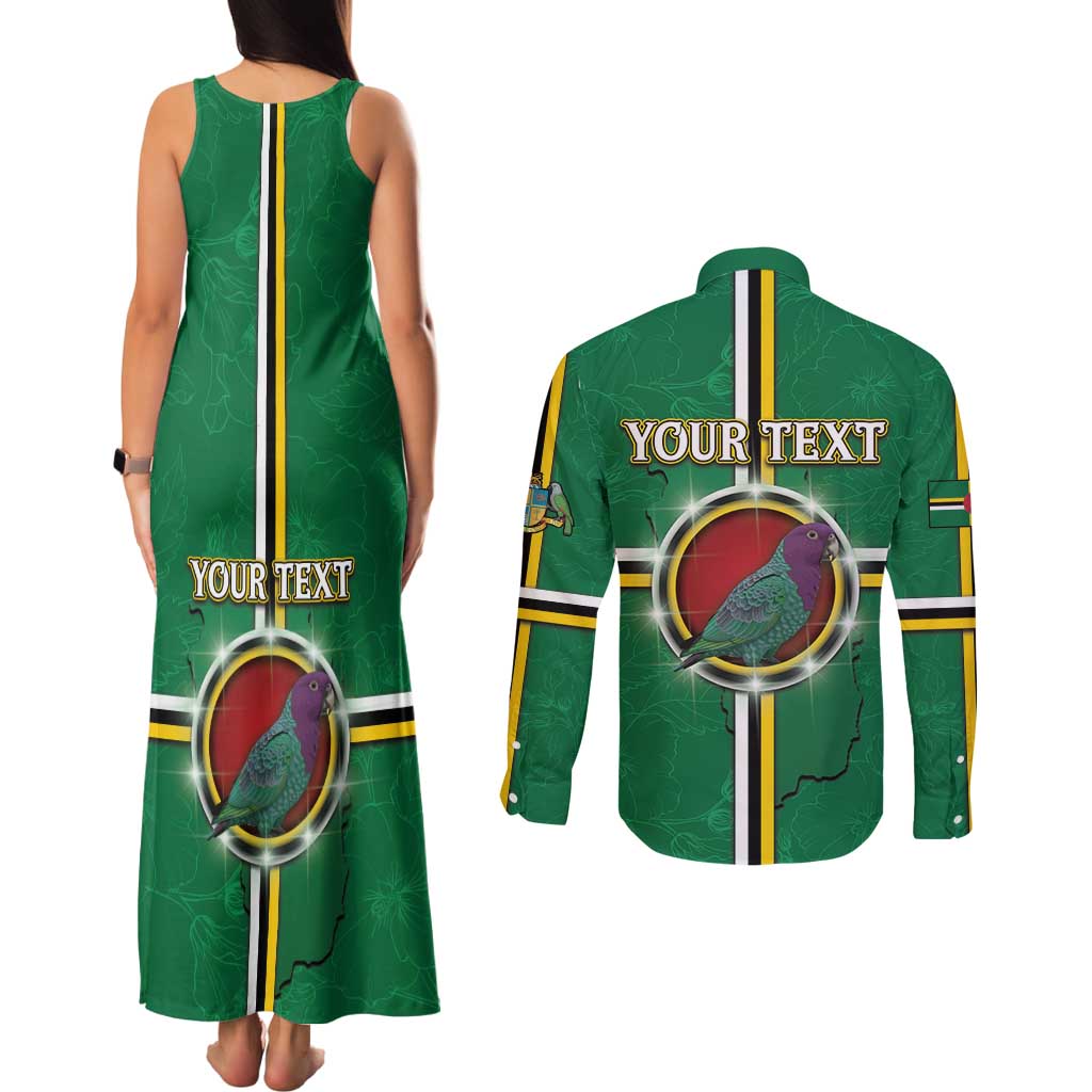 Personalized Dominica Couples Matching Tank Maxi Dress and Long Sleeve Button Shirt Sisserou Parrot With Hibiscus Patterns - Wonder Print Shop