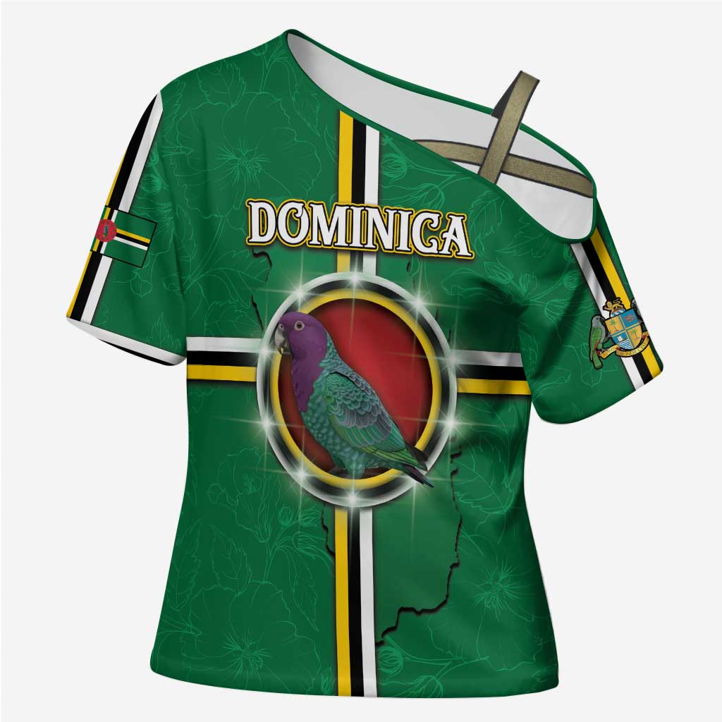 Personalized Dominica Cross Shoulder Shirt Sisserou Parrot With Hibiscus Patterns - Wonder Print Shop