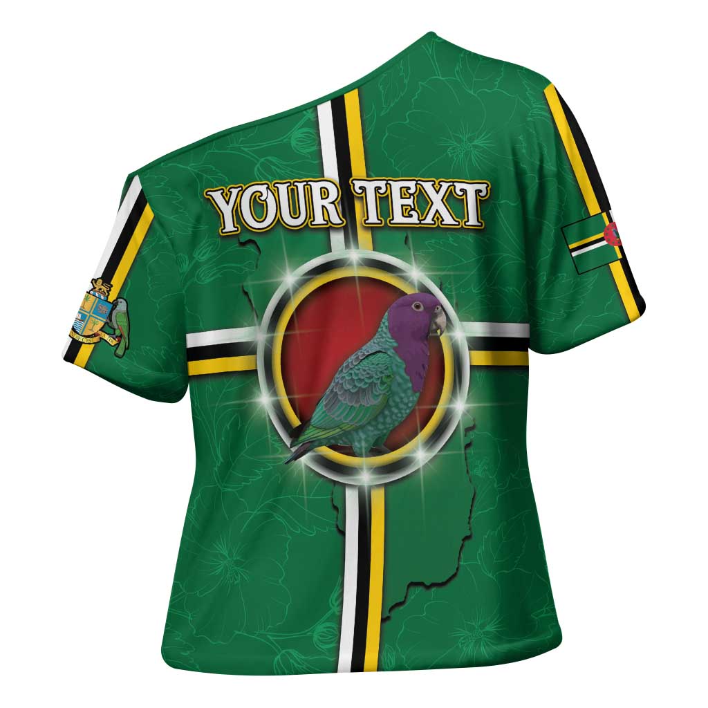 Personalized Dominica Cross Shoulder Shirt Sisserou Parrot With Hibiscus Patterns - Wonder Print Shop