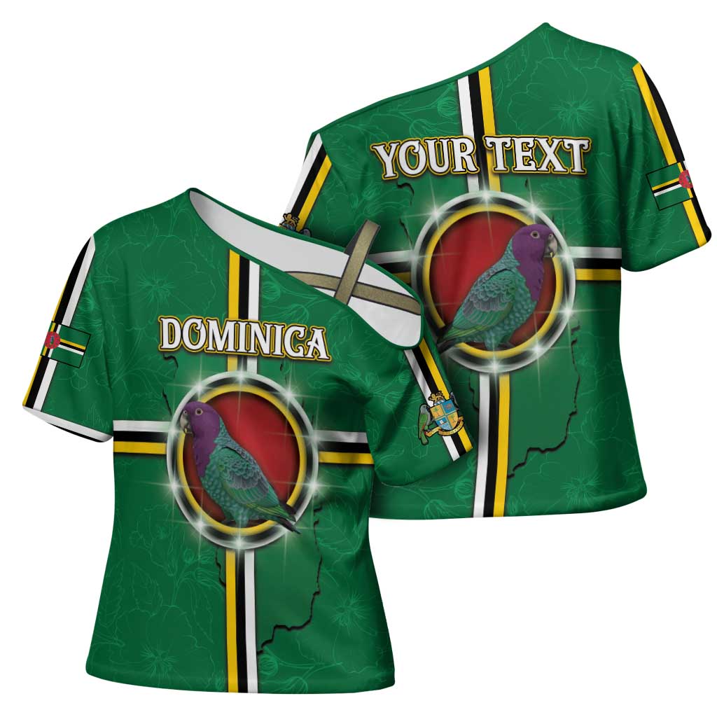 Personalized Dominica Cross Shoulder Shirt Sisserou Parrot With Hibiscus Patterns - Wonder Print Shop