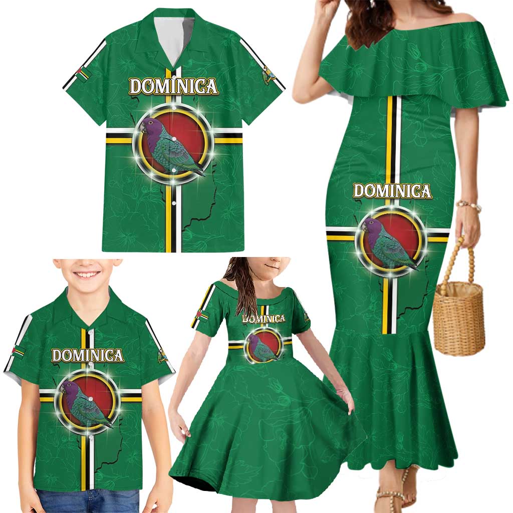 Personalized Dominica Family Matching Mermaid Dress and Hawaiian Shirt Sisserou Parrot With Hibiscus Patterns - Wonder Print Shop