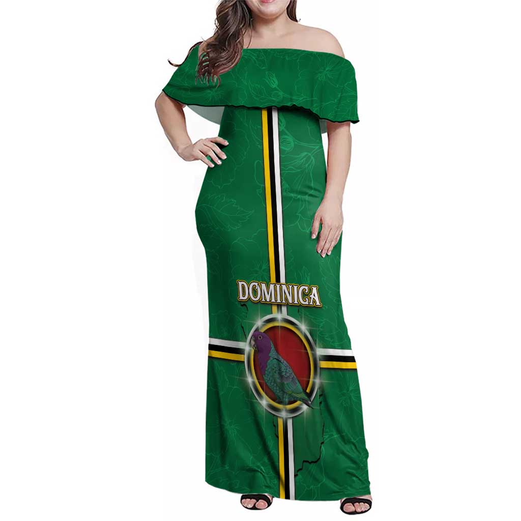 Personalized Dominica Family Matching Off Shoulder Maxi Dress and Hawaiian Shirt Sisserou Parrot With Hibiscus Patterns - Wonder Print Shop