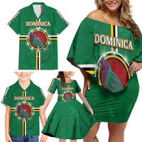 Personalized Dominica Family Matching Off Shoulder Short Dress and Hawaiian Shirt Sisserou Parrot With Hibiscus Patterns - Wonder Print Shop