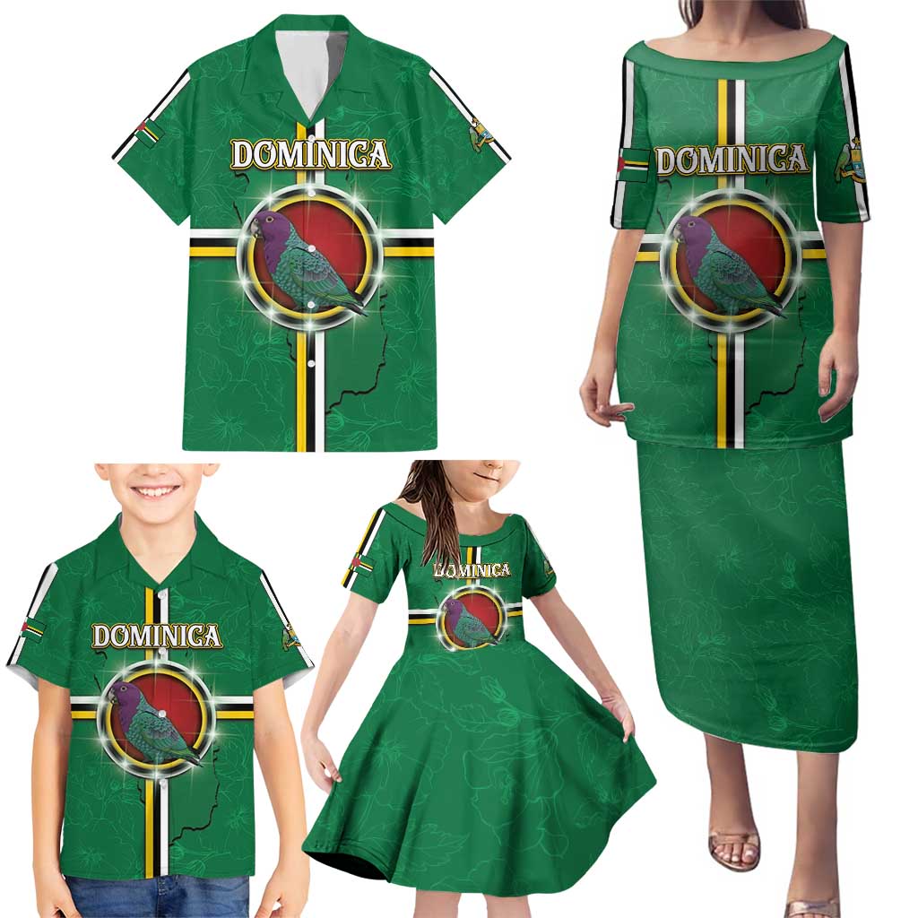 Personalized Dominica Family Matching Puletasi and Hawaiian Shirt Sisserou Parrot With Hibiscus Patterns - Wonder Print Shop