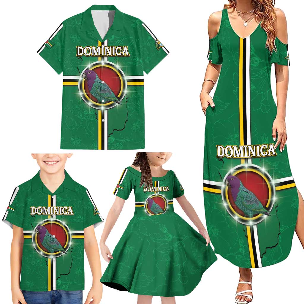 Personalized Dominica Family Matching Summer Maxi Dress and Hawaiian Shirt Sisserou Parrot With Hibiscus Patterns - Wonder Print Shop