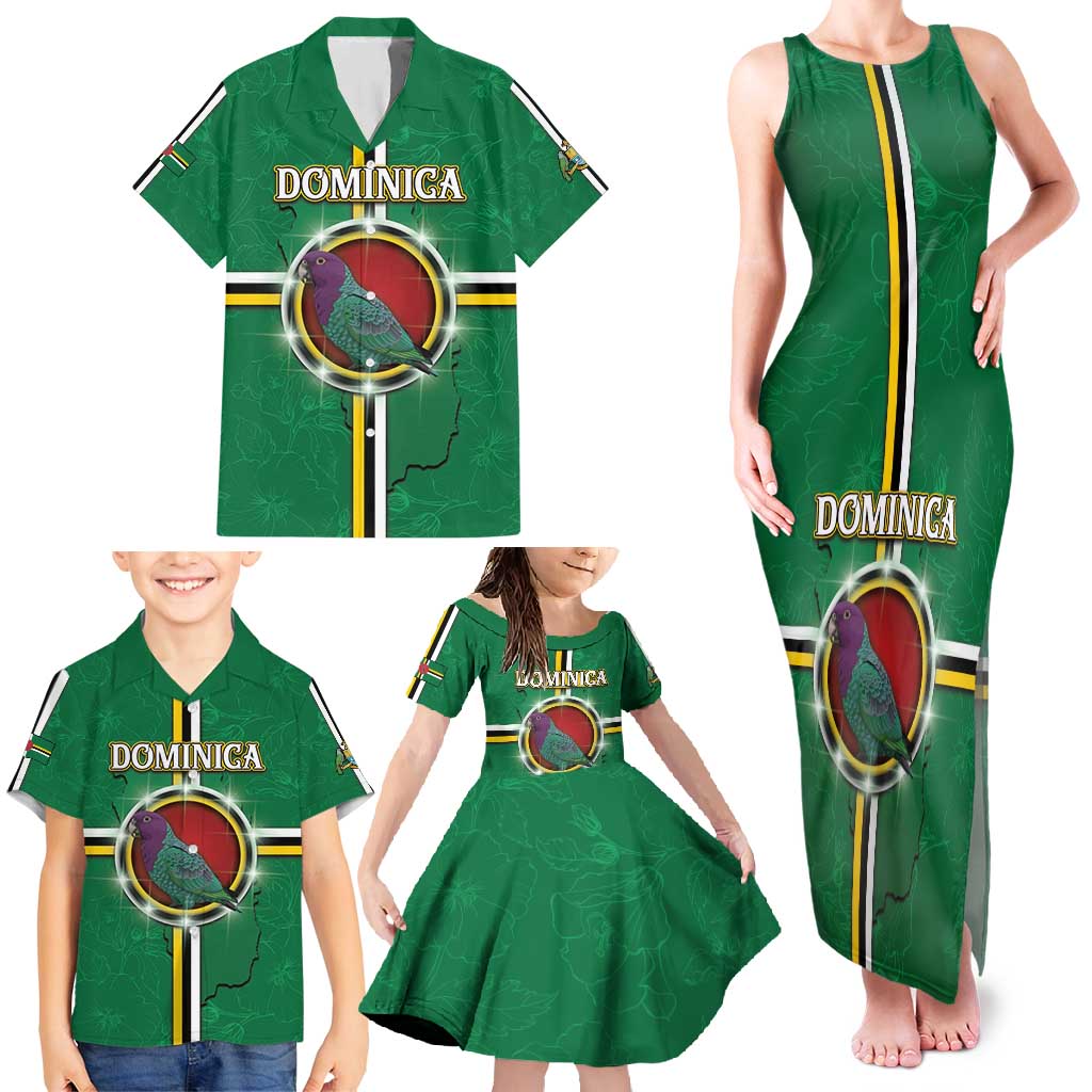 Personalized Dominica Family Matching Tank Maxi Dress and Hawaiian Shirt Sisserou Parrot With Hibiscus Patterns - Wonder Print Shop