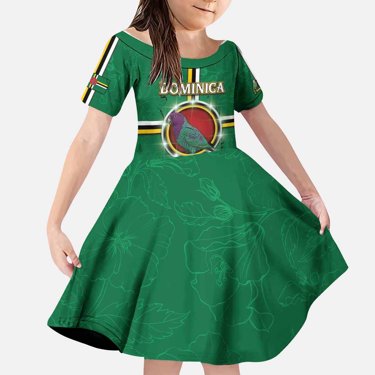 Personalized Dominica Kid Short Sleeve Dress Sisserou Parrot With Hibiscus Patterns - Wonder Print Shop