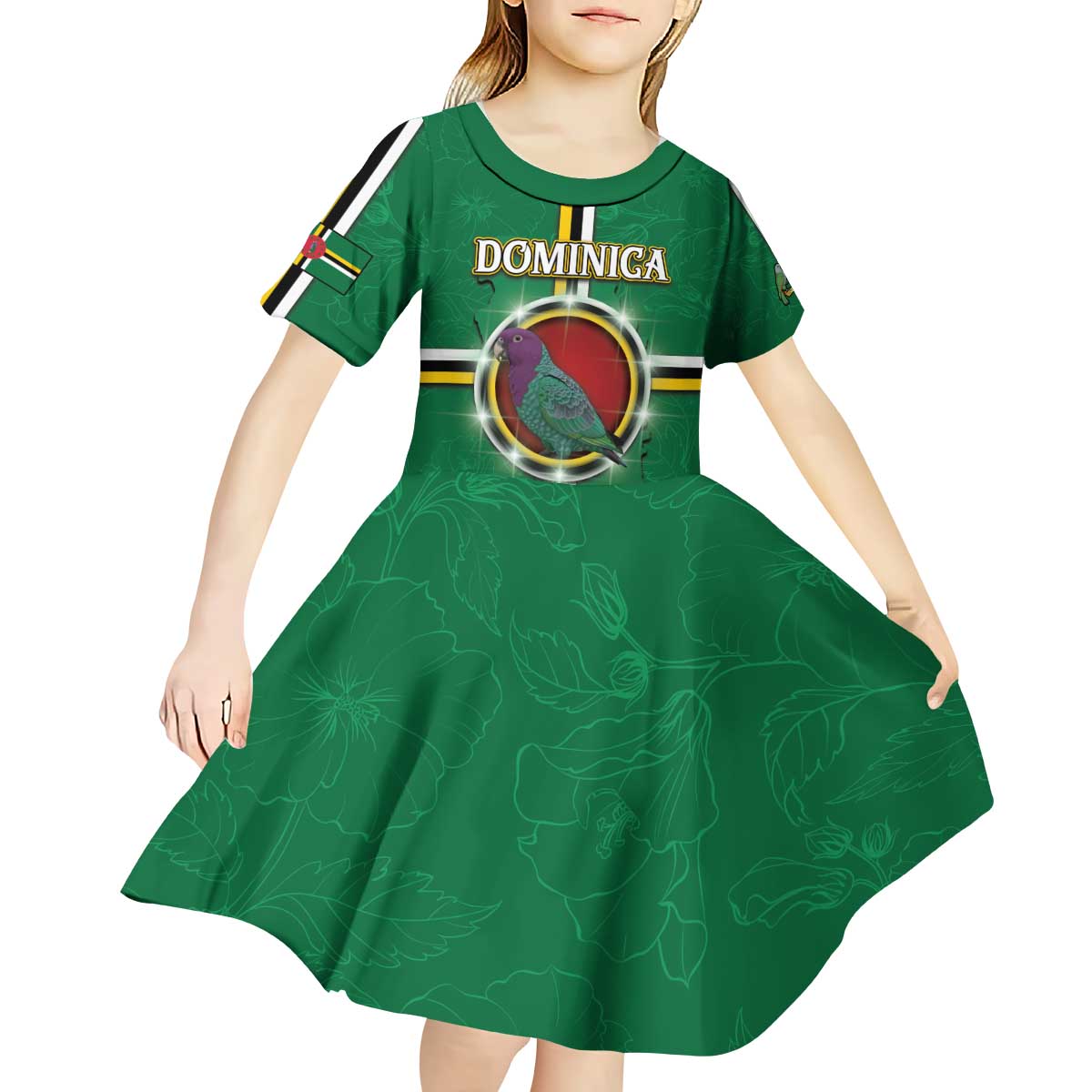 Personalized Dominica Kid Short Sleeve Dress Sisserou Parrot With Hibiscus Patterns - Wonder Print Shop