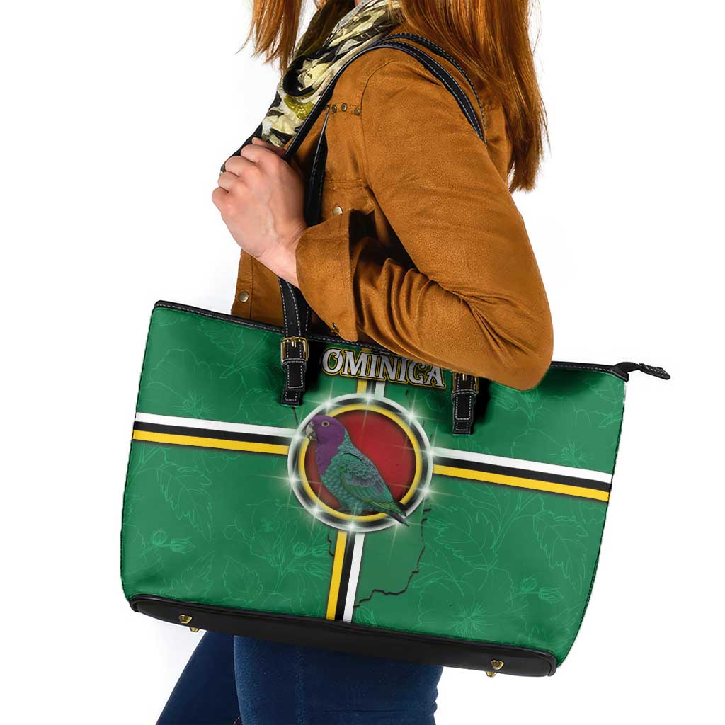 Dominica Leather Tote Bag Sisserou Parrot With Hibiscus Patterns - Wonder Print Shop