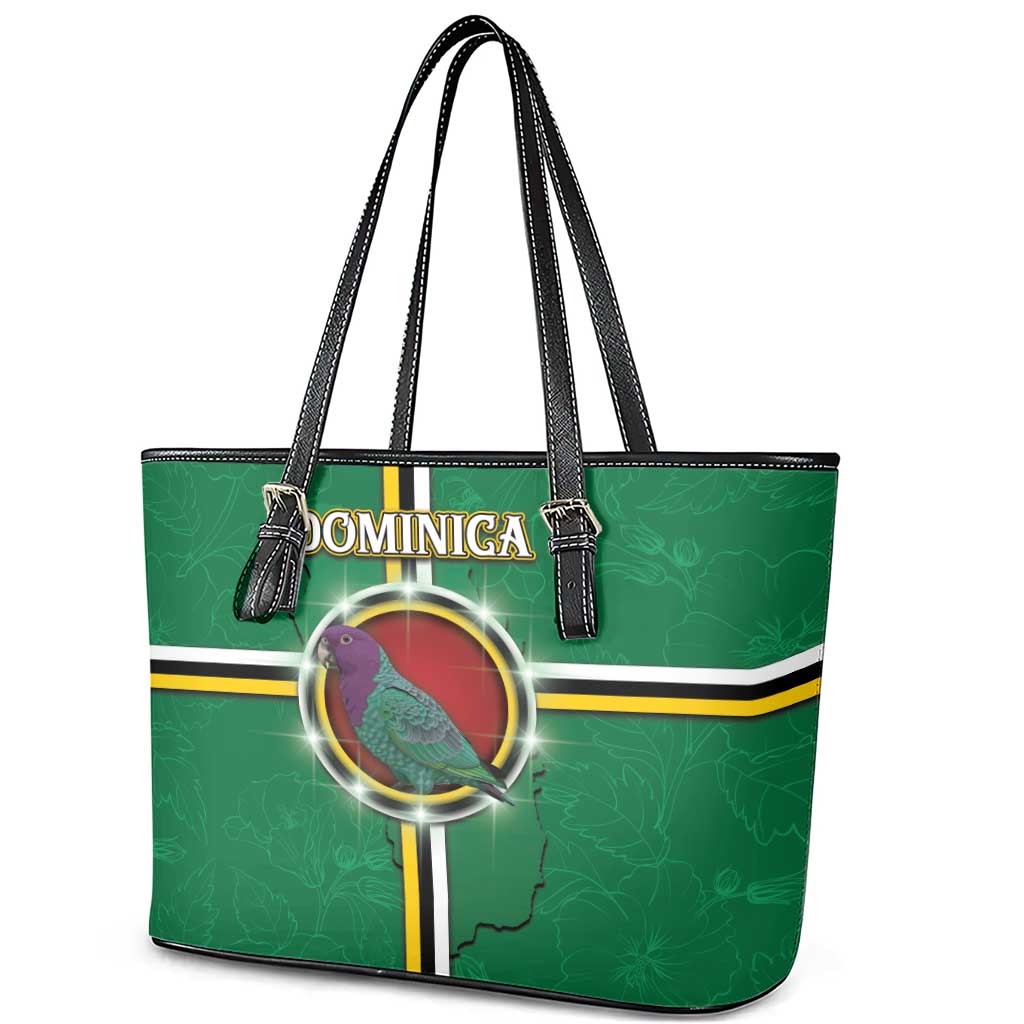 Dominica Leather Tote Bag Sisserou Parrot With Hibiscus Patterns - Wonder Print Shop