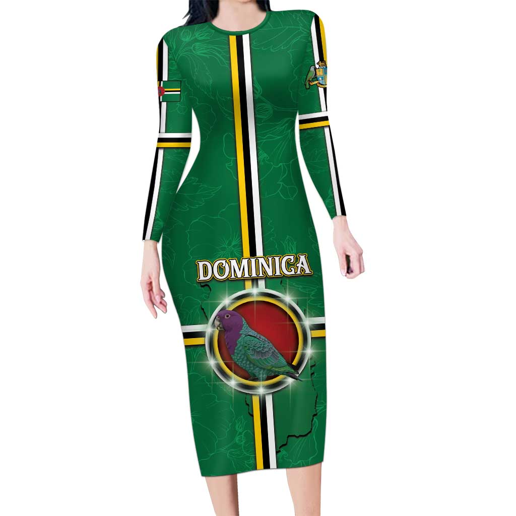 Personalized Dominica Long Sleeve Bodycon Dress Sisserou Parrot With Hibiscus Patterns - Wonder Print Shop
