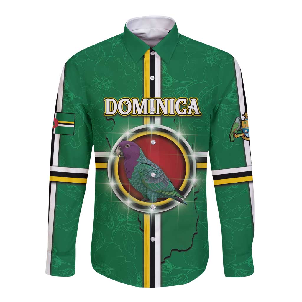 Personalized Dominica Long Sleeve Button Shirt Sisserou Parrot With Hibiscus Patterns - Wonder Print Shop