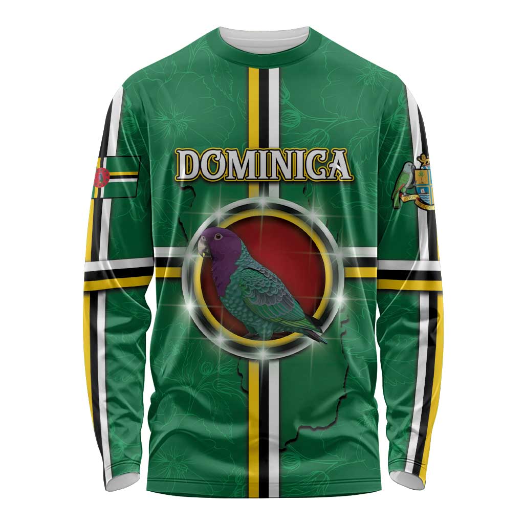 Personalized Dominica Long Sleeve Shirt Sisserou Parrot With Hibiscus Patterns - Wonder Print Shop