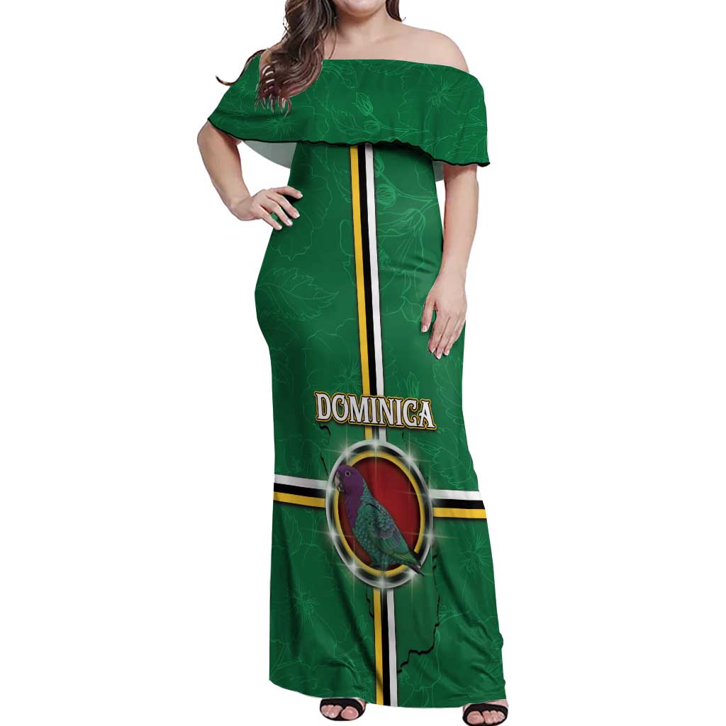 Personalized Dominica Off Shoulder Maxi Dress Sisserou Parrot With Hibiscus Patterns - Wonder Print Shop