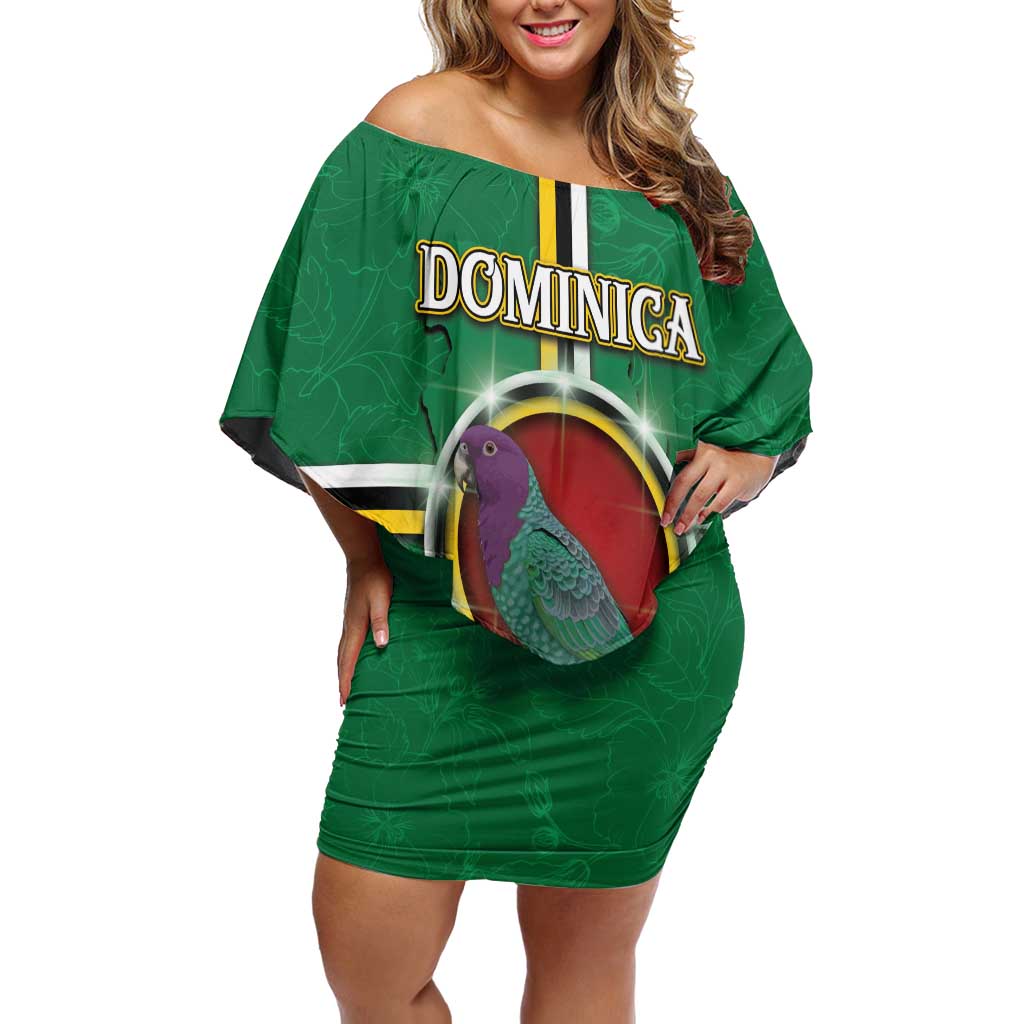 Personalized Dominica Off Shoulder Short Dress Sisserou Parrot With Hibiscus Patterns - Wonder Print Shop