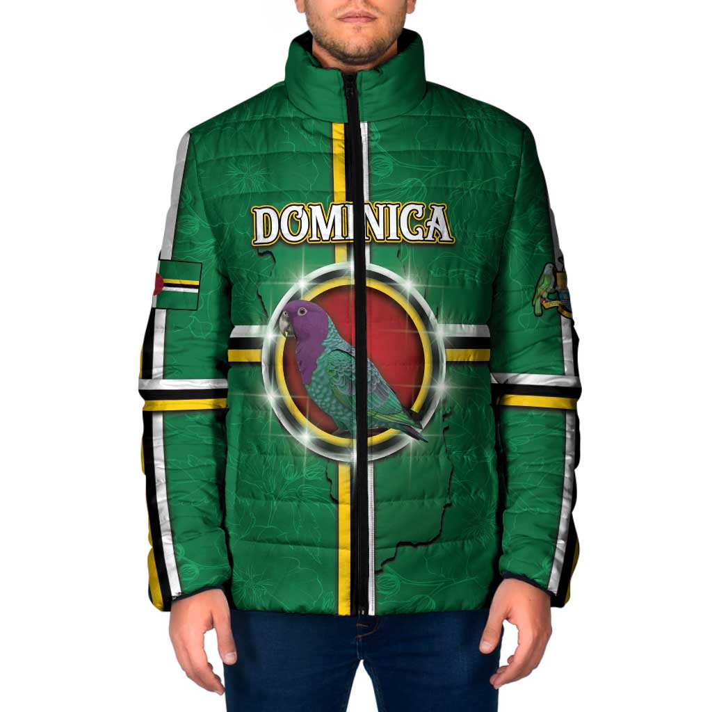 Personalized Dominica Padded Jacket Sisserou Parrot With Hibiscus Patterns - Wonder Print Shop