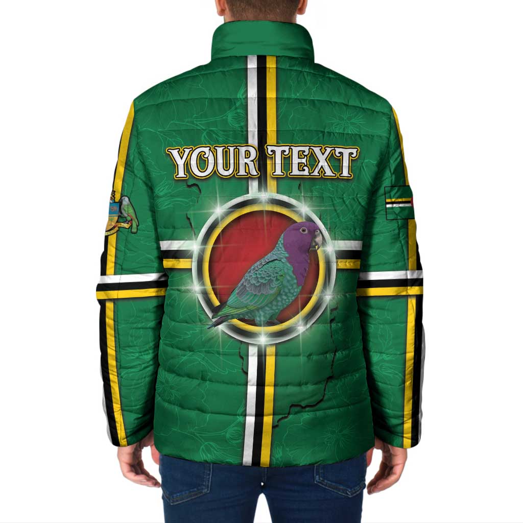 Personalized Dominica Padded Jacket Sisserou Parrot With Hibiscus Patterns - Wonder Print Shop
