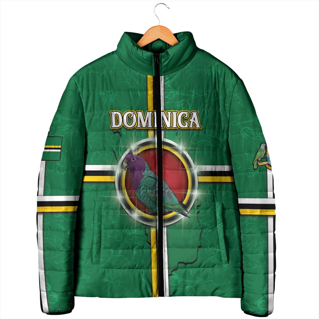 Personalized Dominica Padded Jacket Sisserou Parrot With Hibiscus Patterns - Wonder Print Shop