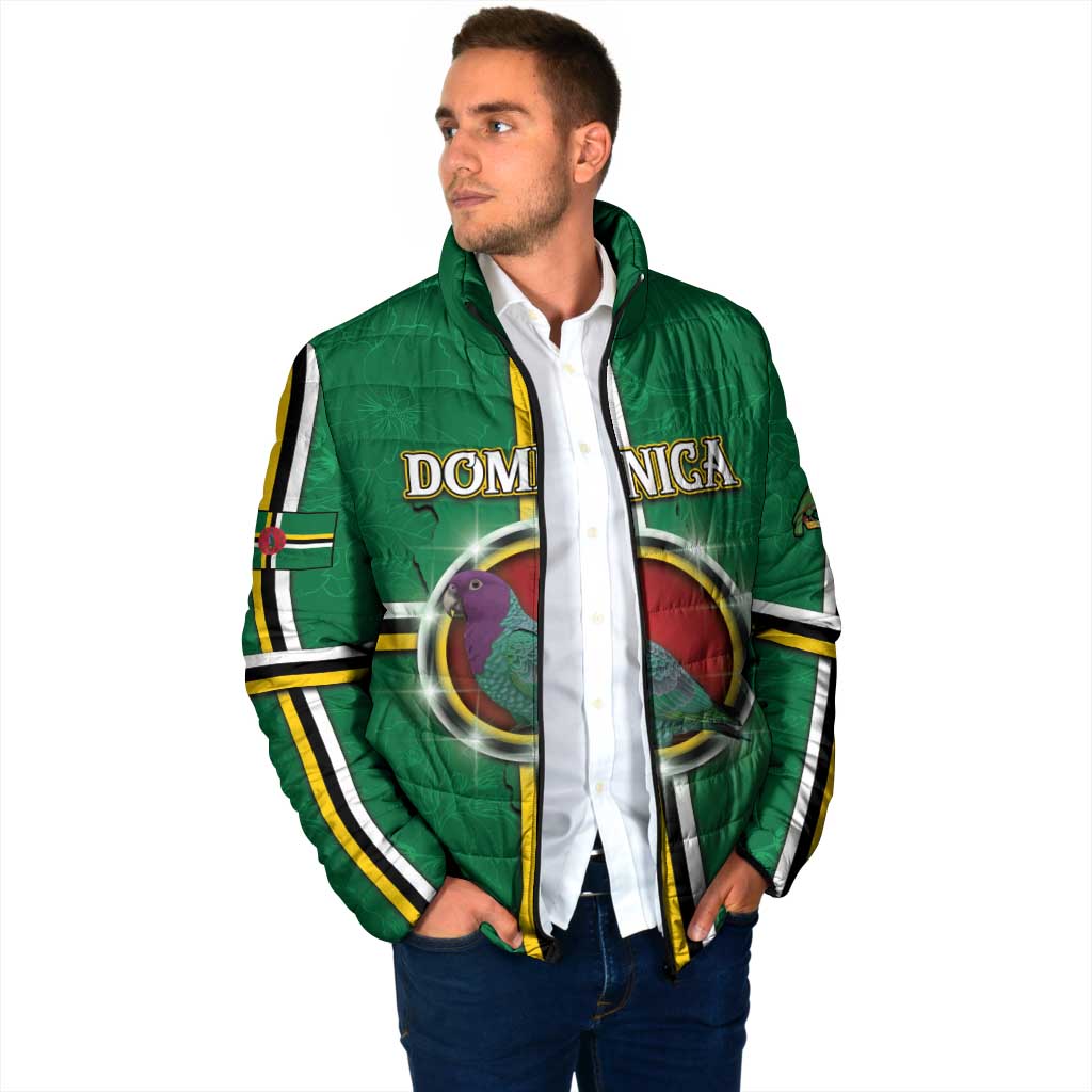 Personalized Dominica Padded Jacket Sisserou Parrot With Hibiscus Patterns - Wonder Print Shop