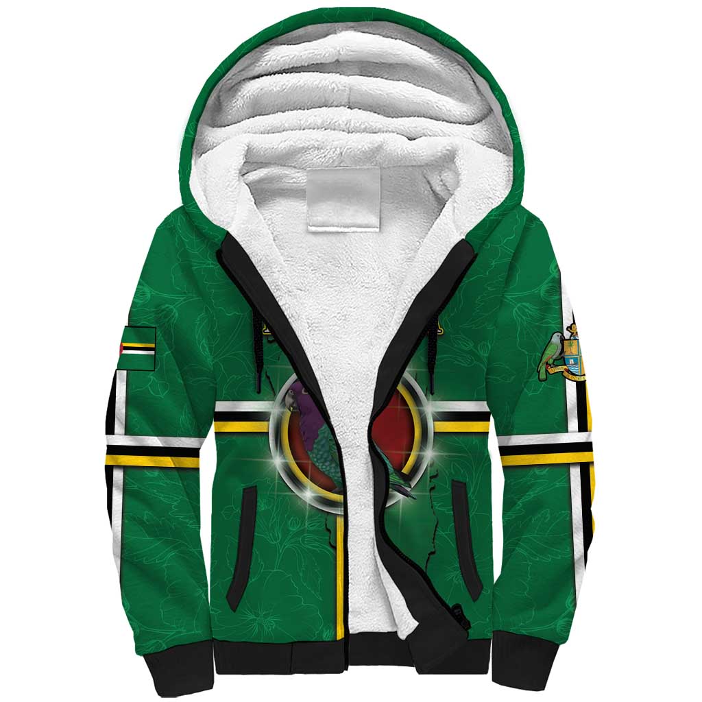 Personalized Dominica Sherpa Hoodie Sisserou Parrot With Hibiscus Patterns - Wonder Print Shop