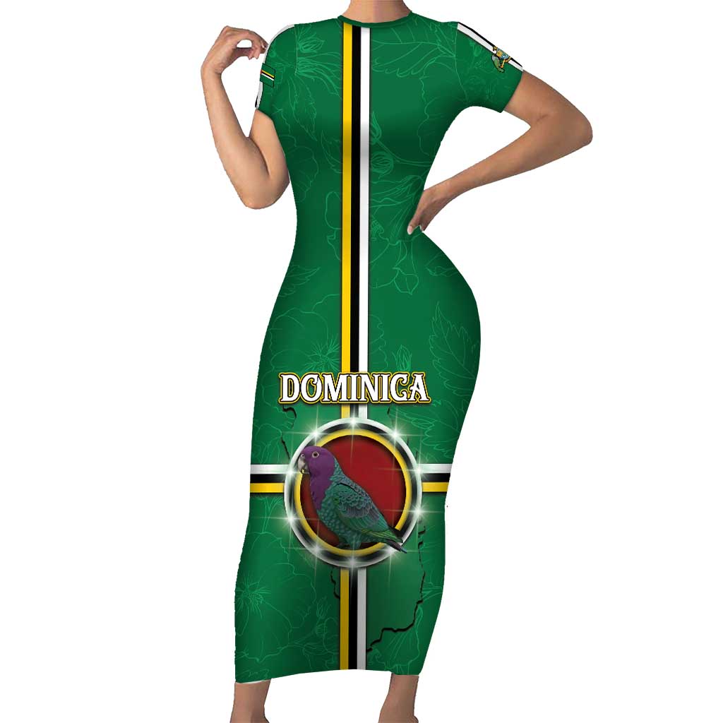 Personalized Dominica Short Sleeve Bodycon Dress Sisserou Parrot With Hibiscus Patterns - Wonder Print Shop