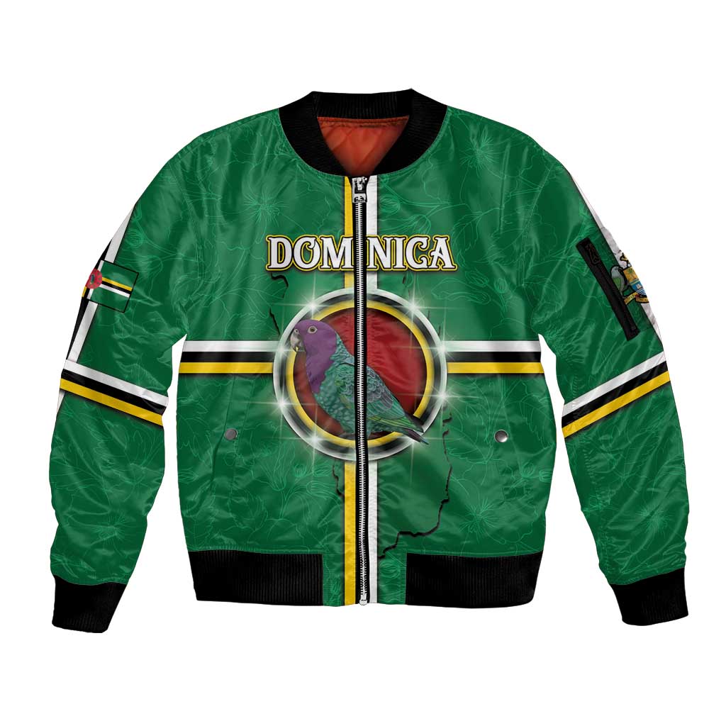 Personalized Dominica Sleeve Zip Bomber Jacket Sisserou Parrot With Hibiscus Patterns - Wonder Print Shop