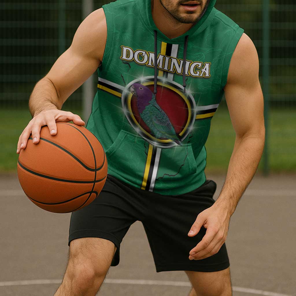 Personalized Dominica Sleeveless Hoodie Sisserou Parrot With Hibiscus Patterns - Wonder Print Shop