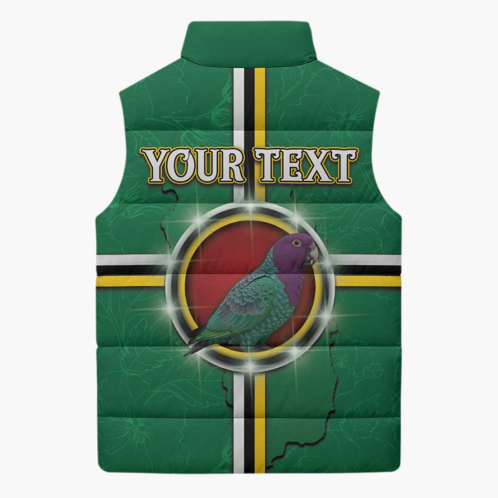 Personalized Dominica Sleeveless Puffer Jacket Sisserou Parrot With Hibiscus Patterns - Wonder Print Shop