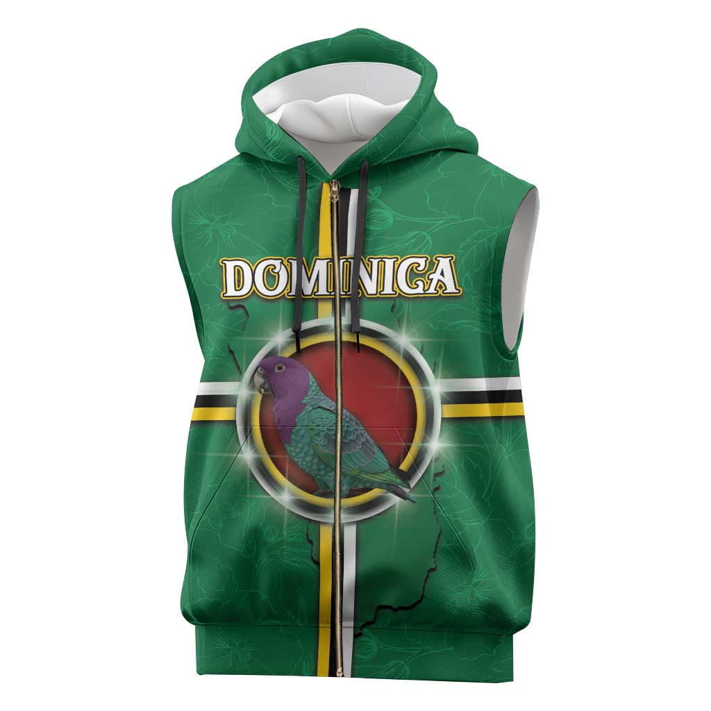 Personalized Dominica Sleeveless Zip Hoodie Sisserou Parrot With Hibiscus Patterns - Wonder Print Shop