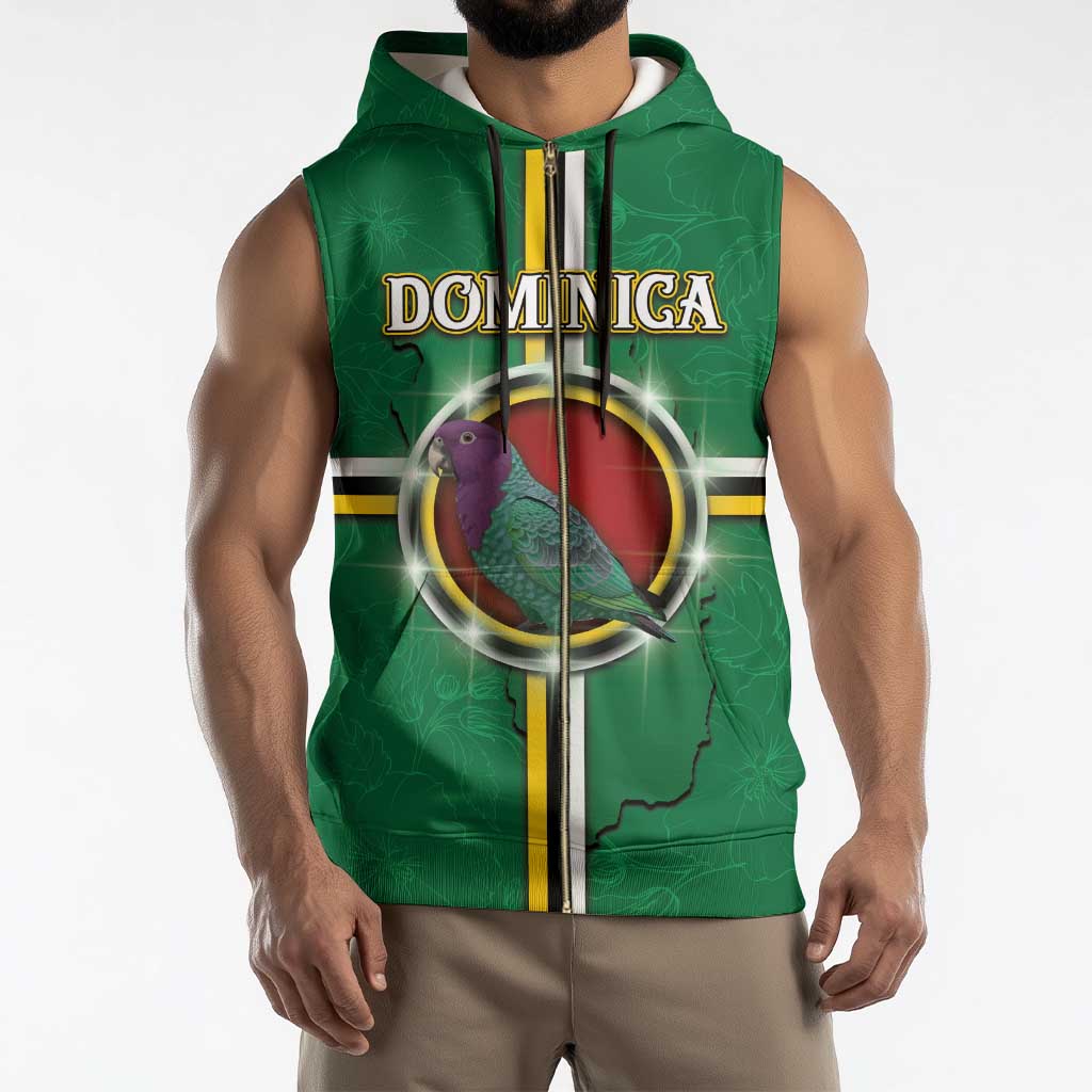 Personalized Dominica Sleeveless Zip Hoodie Sisserou Parrot With Hibiscus Patterns - Wonder Print Shop