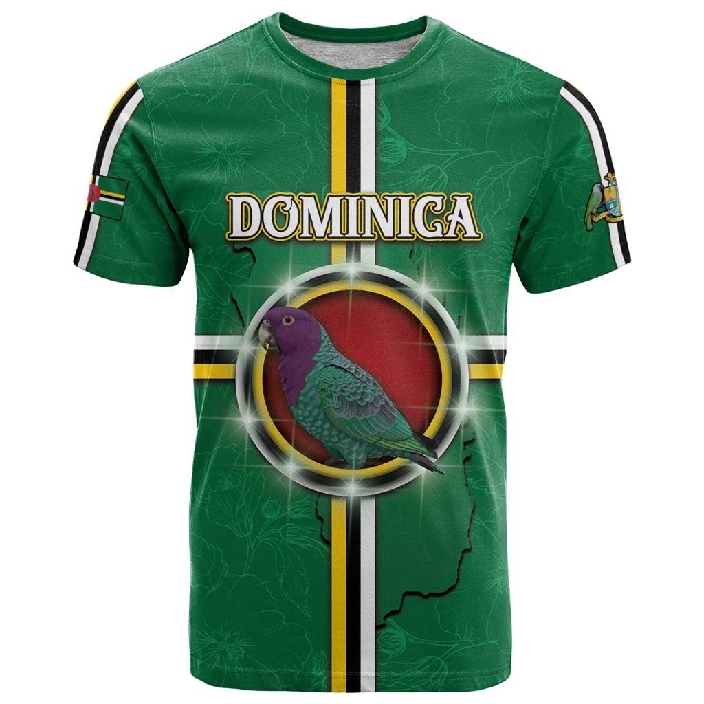 Personalized Dominica T Shirt Sisserou Parrot With Hibiscus Patterns - Wonder Print Shop