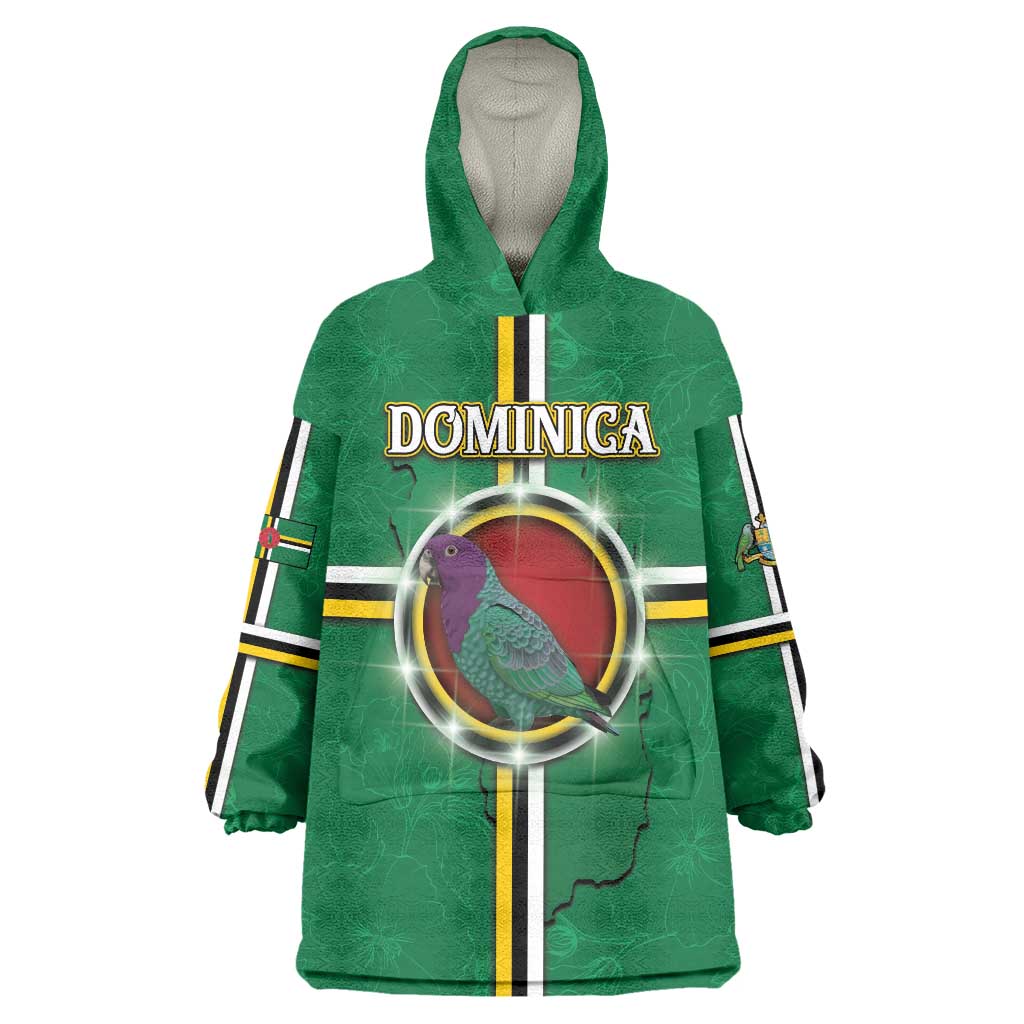 Personalized Dominica Wearable Blanket Hoodie Sisserou Parrot With Hibiscus Patterns - Wonder Print Shop