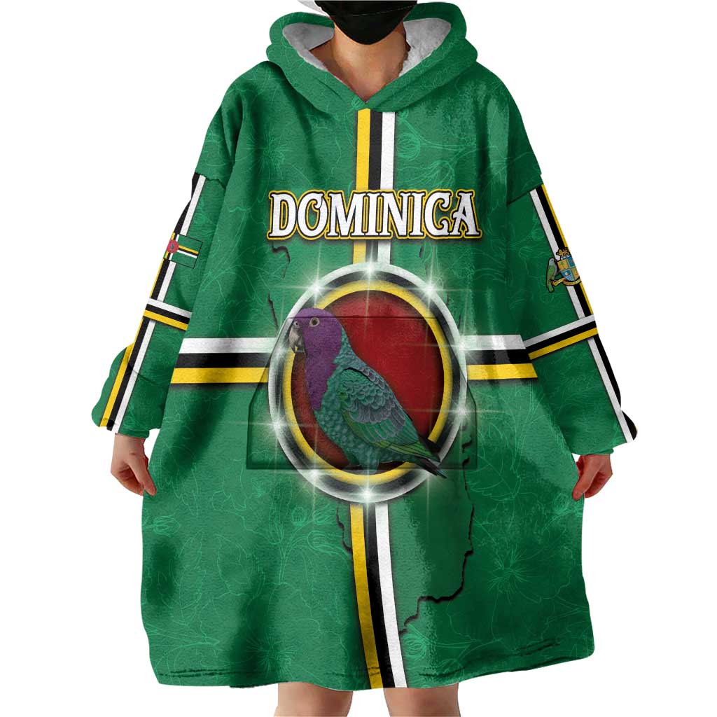 Personalized Dominica Wearable Blanket Hoodie Sisserou Parrot With Hibiscus Patterns - Wonder Print Shop