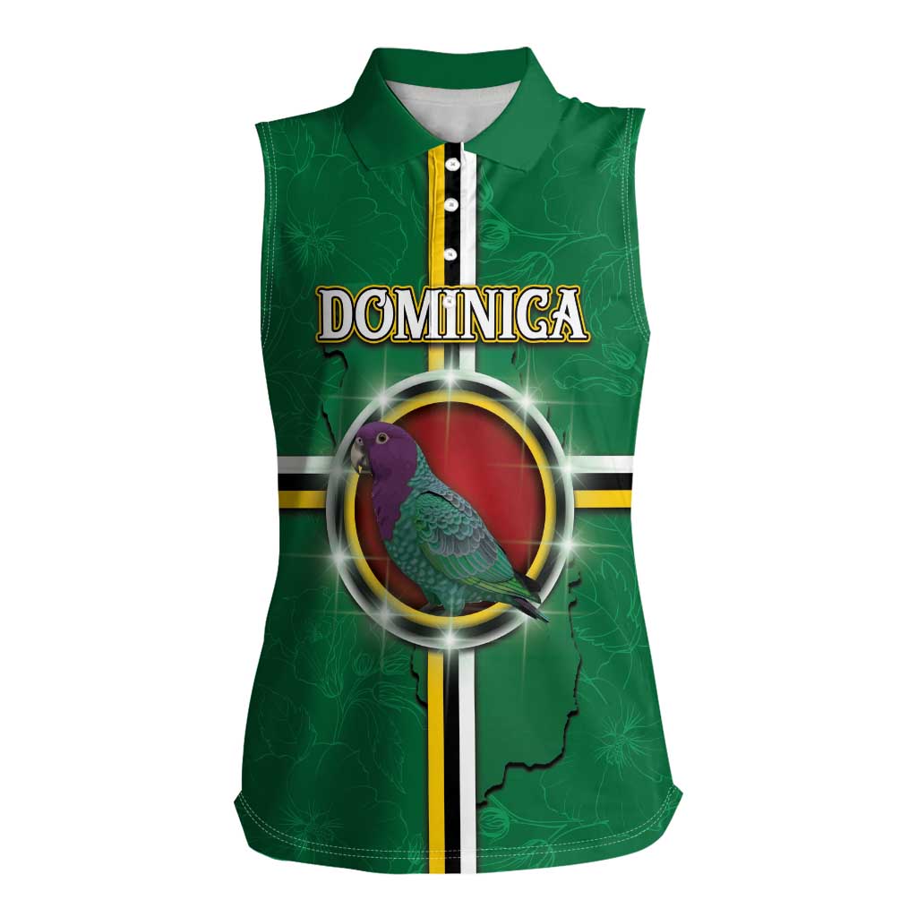 Personalized Dominica Women Sleeveless Polo Shirt Sisserou Parrot With Hibiscus Patterns - Wonder Print Shop
