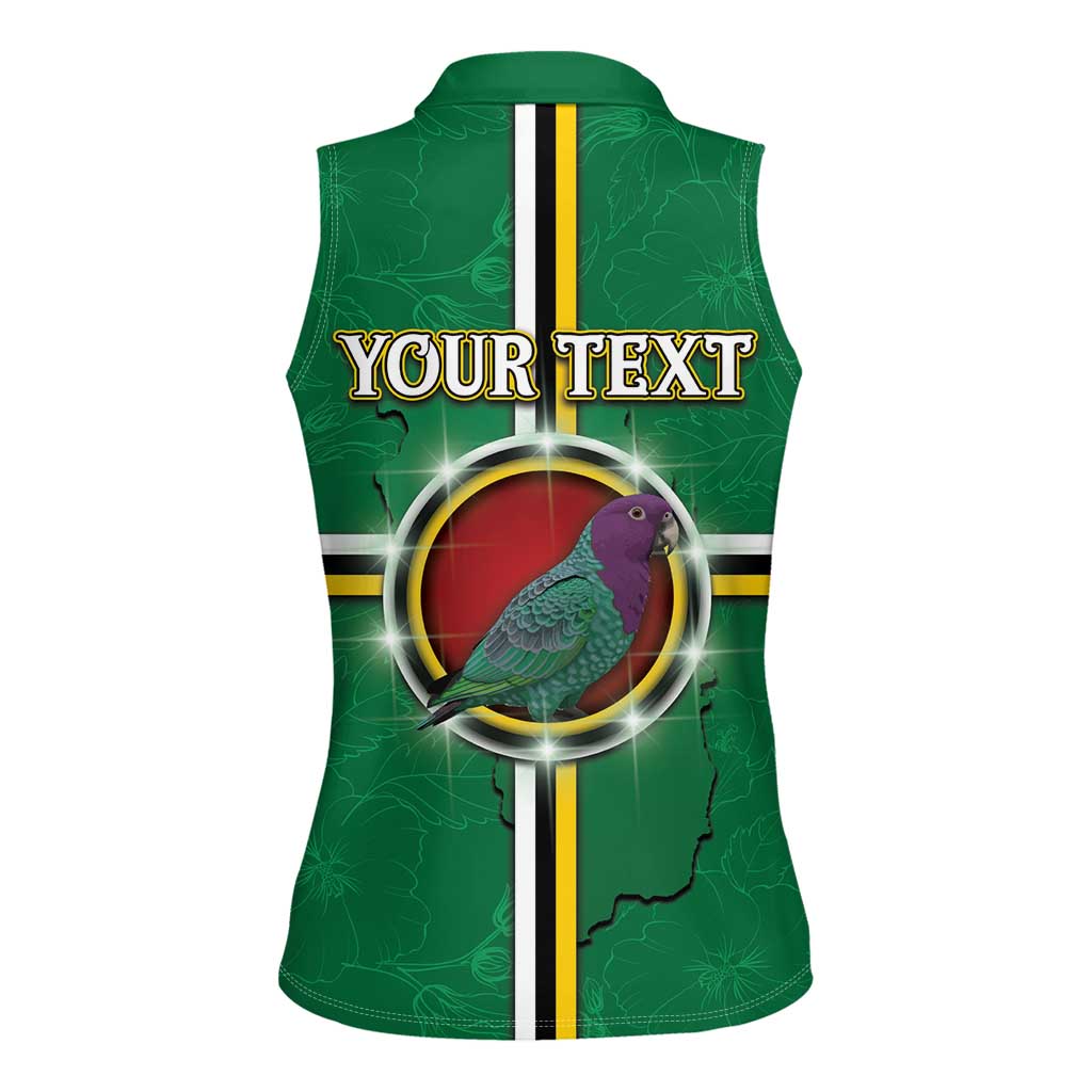 Personalized Dominica Women Sleeveless Polo Shirt Sisserou Parrot With Hibiscus Patterns - Wonder Print Shop