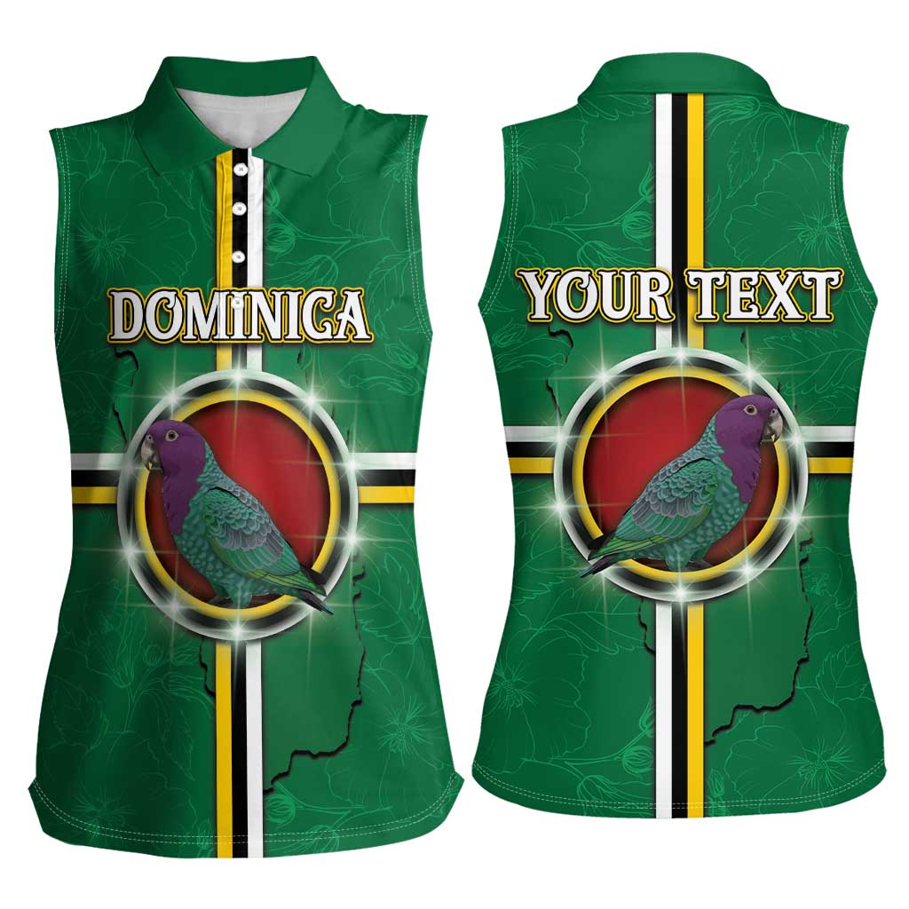 Personalized Dominica Women Sleeveless Polo Shirt Sisserou Parrot With Hibiscus Patterns - Wonder Print Shop