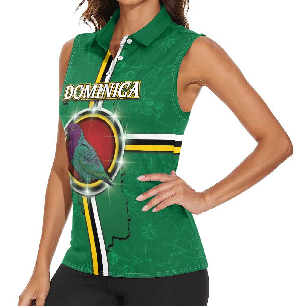 Personalized Dominica Women Sleeveless Polo Shirt Sisserou Parrot With Hibiscus Patterns - Wonder Print Shop