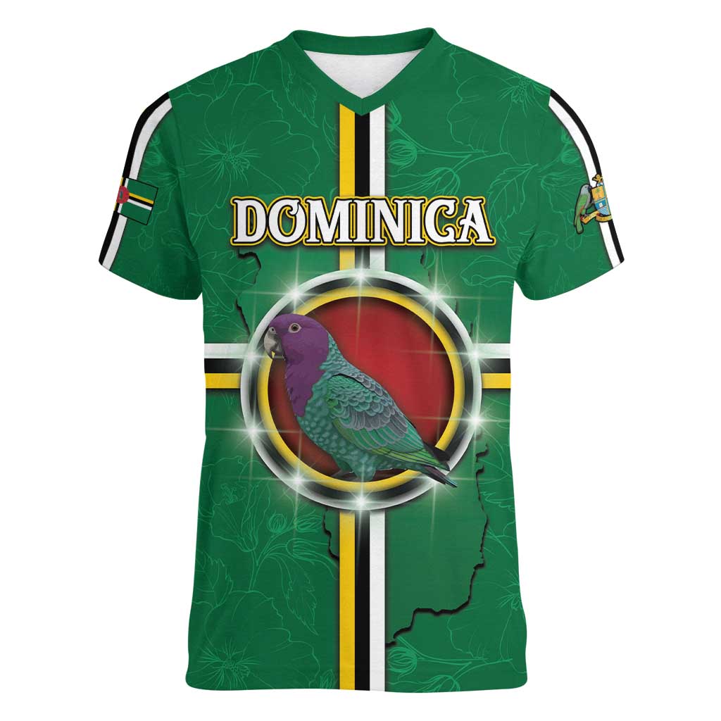 Personalized Dominica Women V-Neck T-Shirt Sisserou Parrot With Hibiscus Patterns - Wonder Print Shop