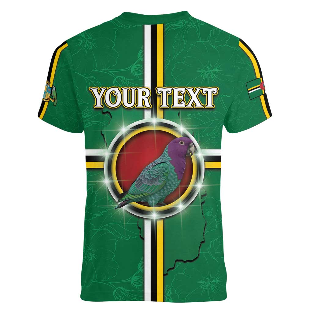 Personalized Dominica Women V-Neck T-Shirt Sisserou Parrot With Hibiscus Patterns - Wonder Print Shop