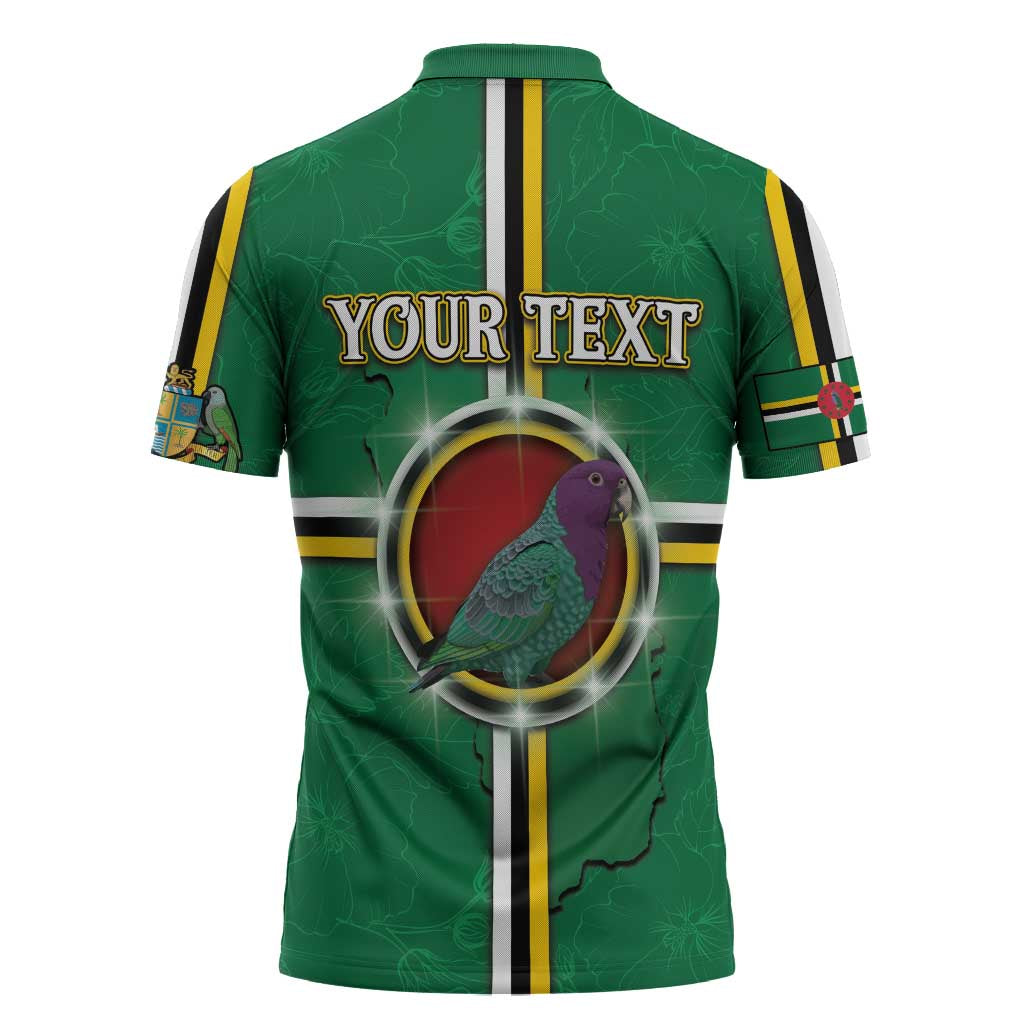Personalized Dominica Zipper Polo Shirt Sisserou Parrot With Hibiscus Patterns - Wonder Print Shop