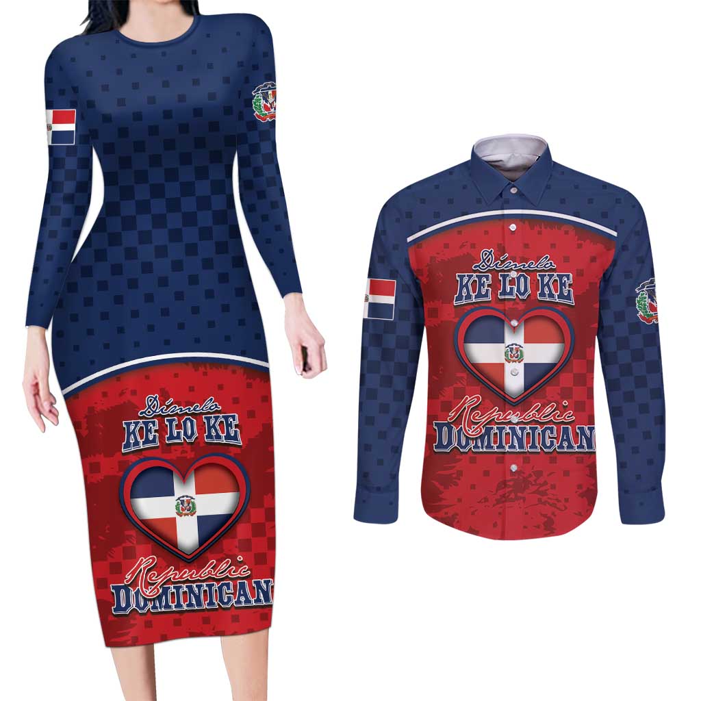 Personalized Dominican Republic Couples Matching Long Sleeve Bodycon Dress and Long Sleeve Button Shirt Dimelo Ke Lo Ke - Wonder Print Shop