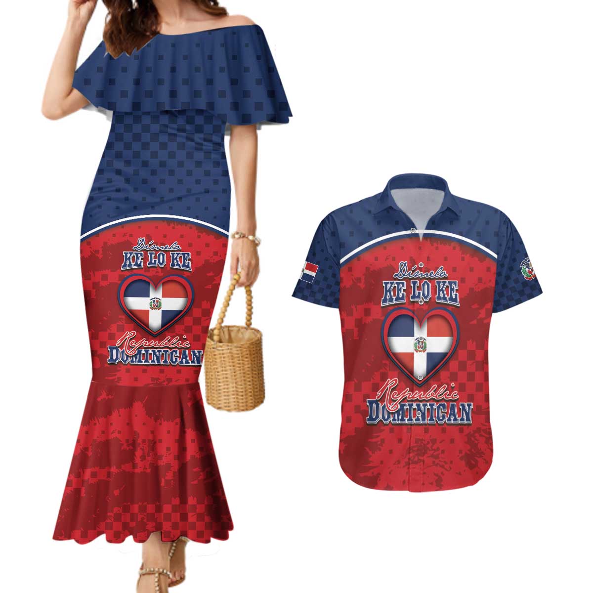 Personalized Dominican Republic Couples Matching Mermaid Dress and Hawaiian Shirt Dimelo Ke Lo Ke - Wonder Print Shop