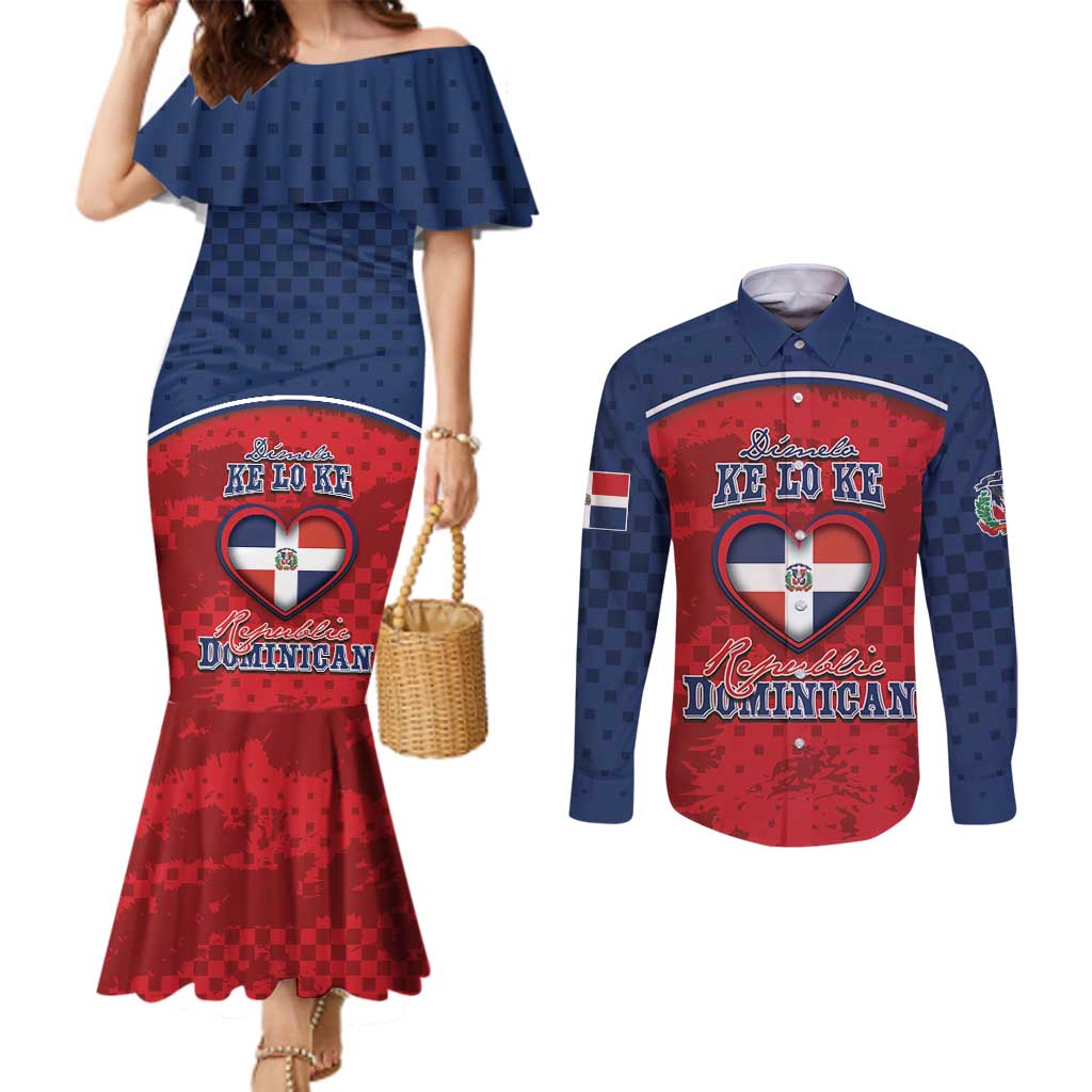 Personalized Dominican Republic Couples Matching Mermaid Dress and Long Sleeve Button Shirt Dimelo Ke Lo Ke - Wonder Print Shop