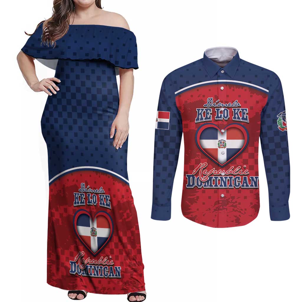 Personalized Dominican Republic Couples Matching Off Shoulder Maxi Dress and Long Sleeve Button Shirt Dimelo Ke Lo Ke - Wonder Print Shop