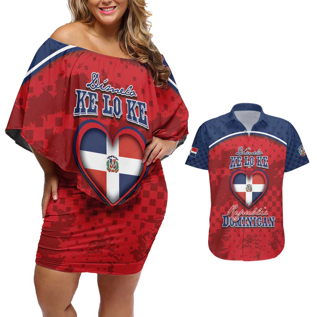 Personalized Dominican Republic Couples Matching Off Shoulder Short Dress and Hawaiian Shirt Dimelo Ke Lo Ke - Wonder Print Shop