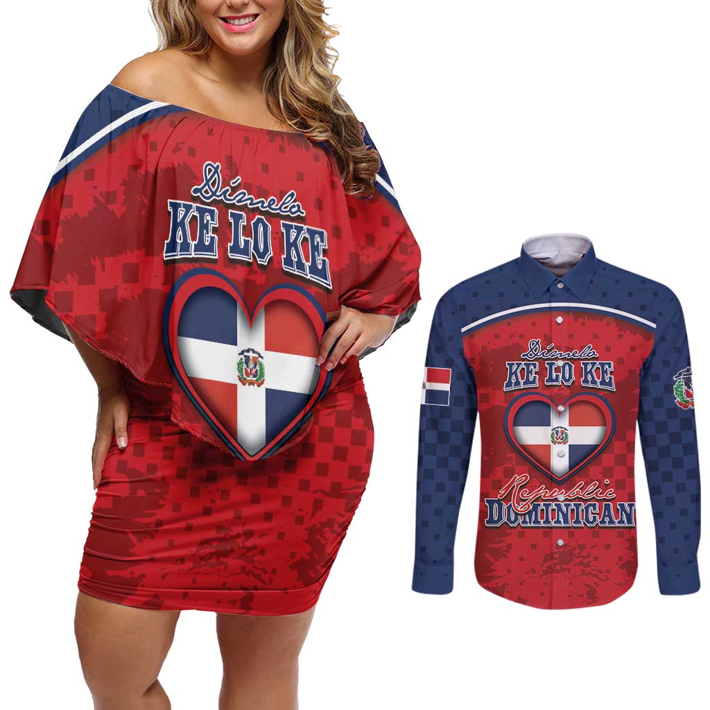 Personalized Dominican Republic Couples Matching Off Shoulder Short Dress and Long Sleeve Button Shirt Dimelo Ke Lo Ke - Wonder Print Shop