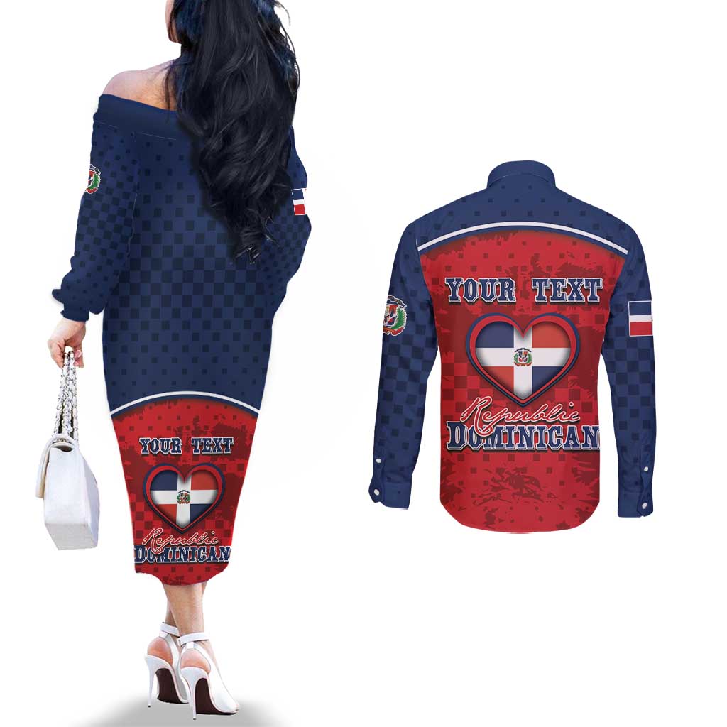 Personalized Dominican Republic Couples Matching Off The Shoulder Long Sleeve Dress and Long Sleeve Button Shirt Dimelo Ke Lo Ke - Wonder Print Shop